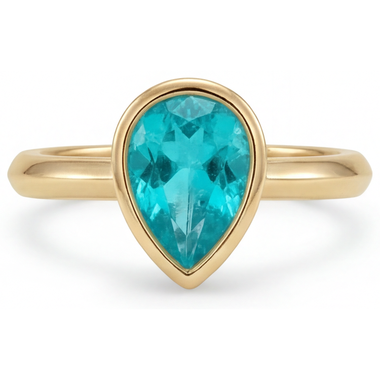 Tourmaline Paraiba Bague Pierre Précieuse 1,25 carats Or Jaune 14 Carats – vue d'angle