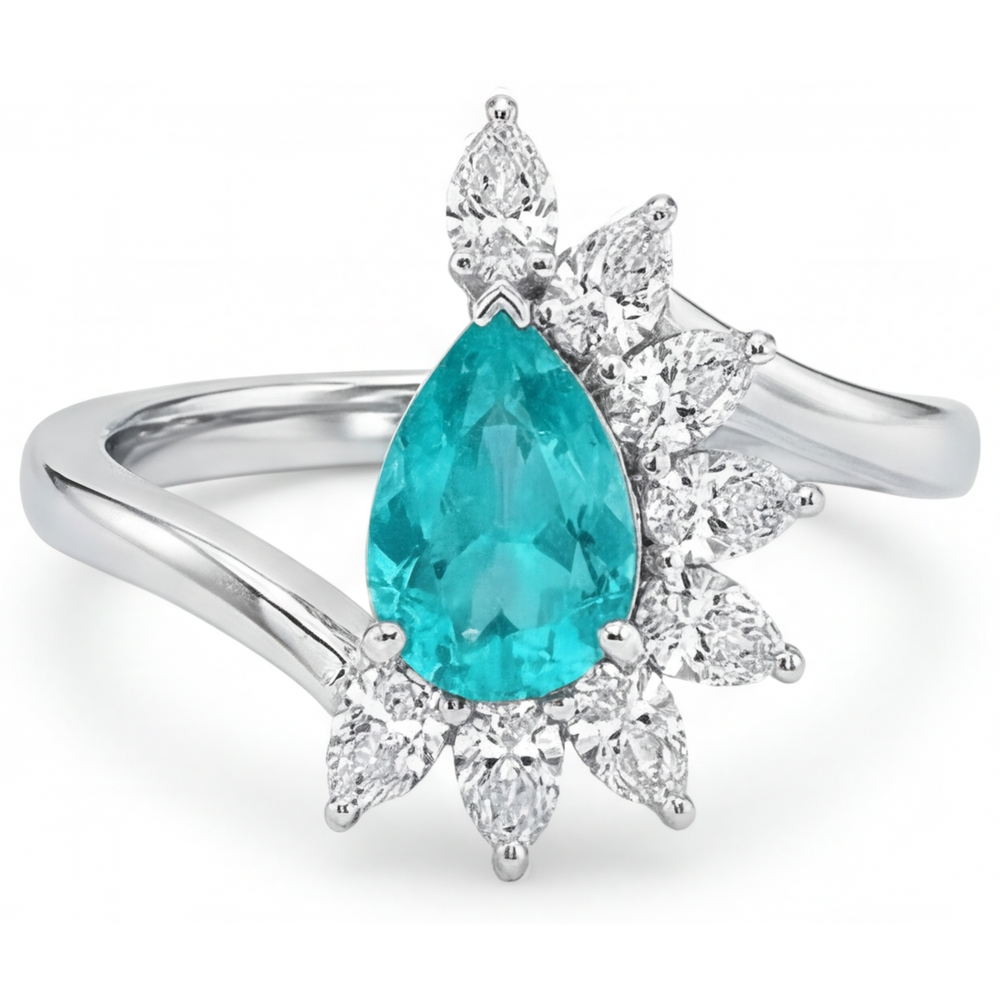 Goutte Tourmaline Paraiba bague en Or 14K Blanc – vue principale