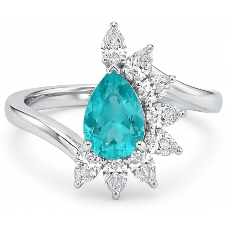 Goutte Tourmaline Paraiba bague en Or 14K Blanc – vue principale