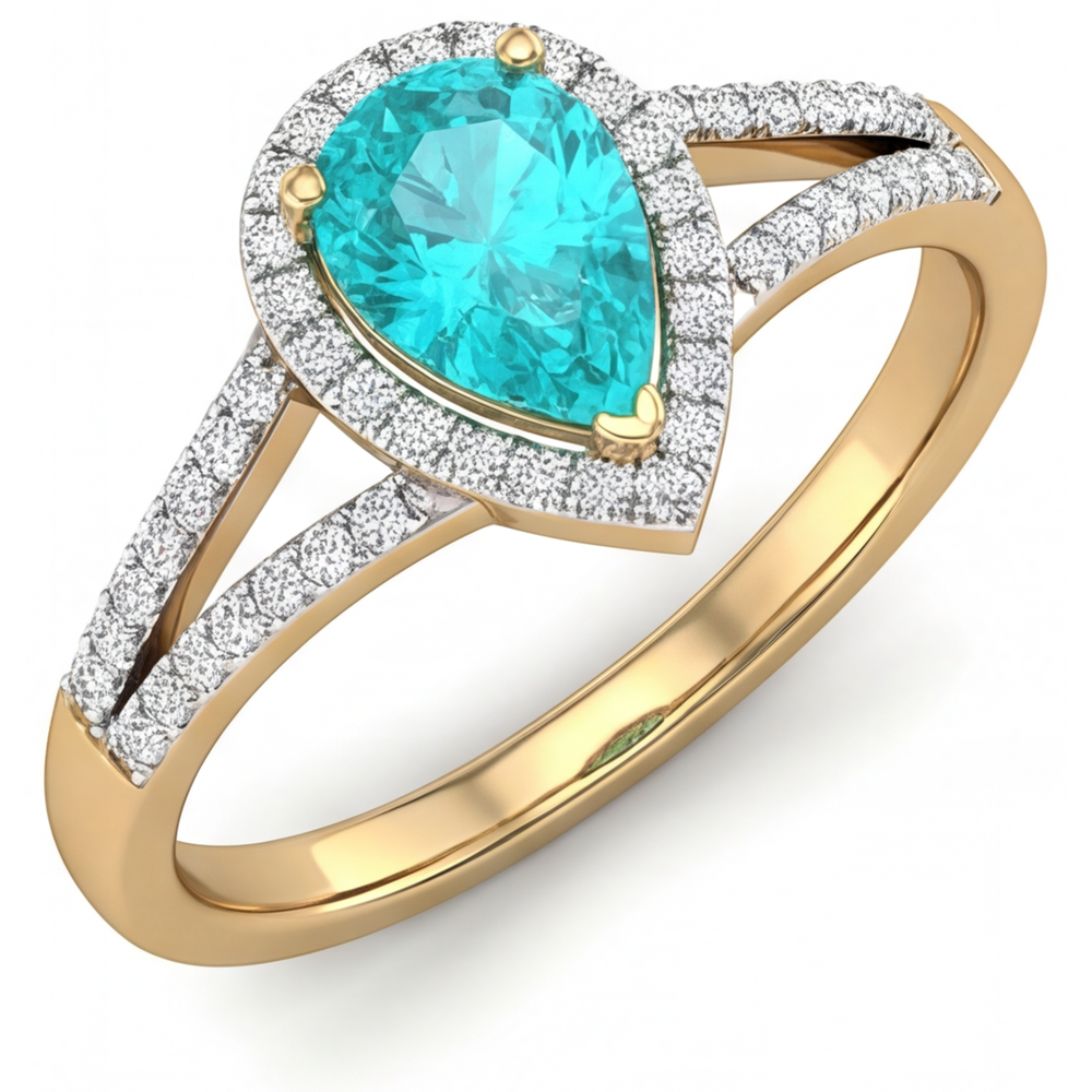 Artisanal Tourmaline Paraiba Bague Sertie Halo 2 carats – vue principale
