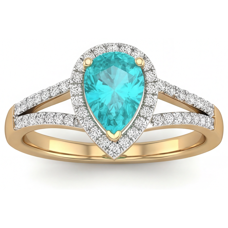 Tourmaline Paraiba Bague Sertie Halo 2-carats Or Deux Tons 14 Carats – vue de face