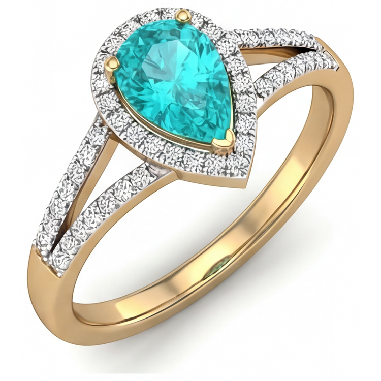 Tourmaline Paraiba Bague Sertie Halo – vue de côté