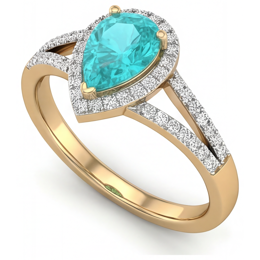 Taille Poire Tourmaline Paraiba bague en Or Deux Tons 14 Carats – vue de profil