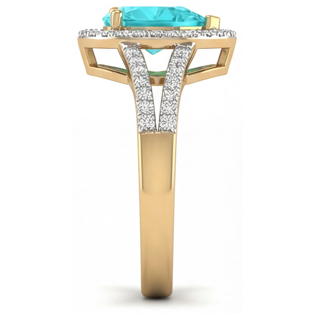 Tourmaline Paraiba Bague Sertie Halo 2 carats Or Deux Tons 14 Carats – vue de dessus