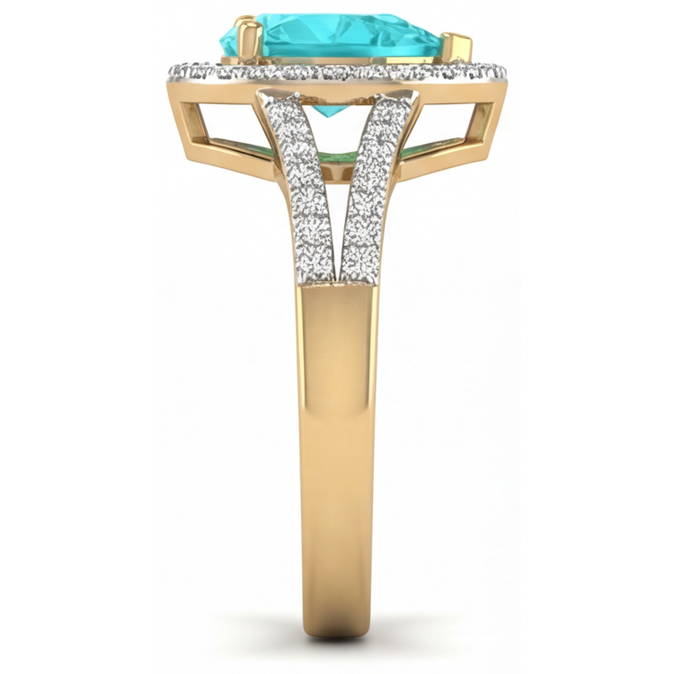 Tourmaline Paraiba Bague Sertie Halo 2 carats Or Deux Tons 14 Carats – vue de dessus