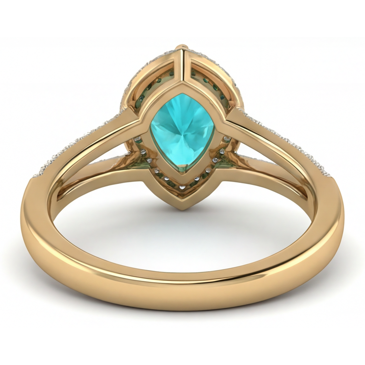 Taille Poire Tourmaline Paraiba bague en Or Deux Tons 14 Carats – vue arrière
