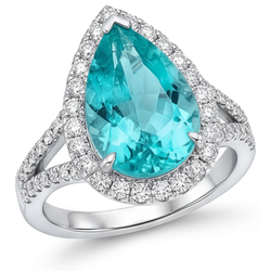 Tourmaline Paraiba Pavé Bague Sertie Halo 5,25 carats en Or 14K