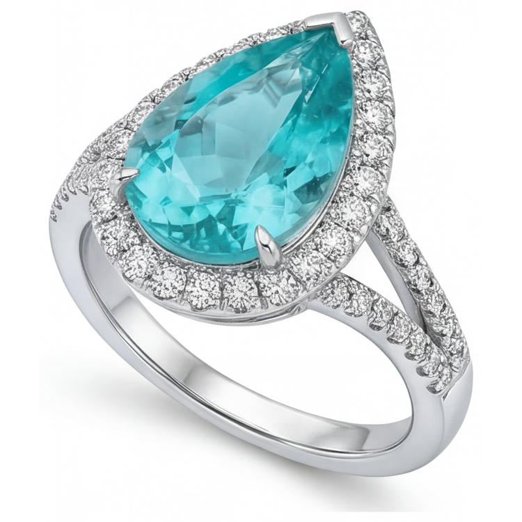 Exquis Tourmaline Paraiba Bague Sertie Halo 5,25 carats – vue de côté