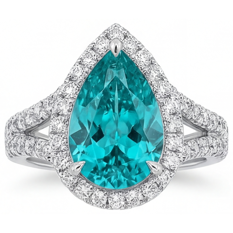Taille Poire Tourmaline Paraiba bague en Or Blanc 14 Carats – vue principale