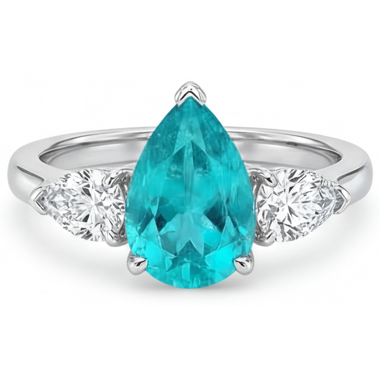 Taille Poire Tourmaline Paraiba bague en Or Blanc 14 Carats – vue principale