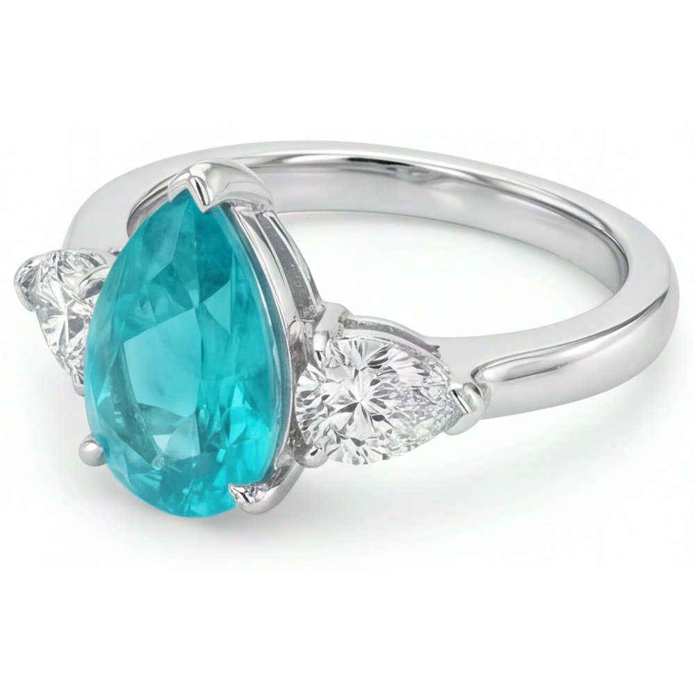 Tourmaline Paraiba Bague Trois Pierres 2-carats Or Blanc 14 Carats – vue de face