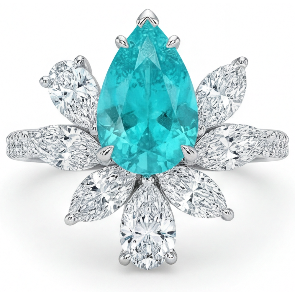 Rayonnant Tourmaline Paraiba Solitaire avec Pierres Latérales 1,75 carats – vue principale