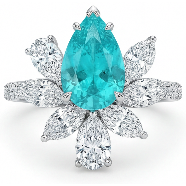 Rayonnant Tourmaline Paraiba Solitaire avec Pierres Latérales 1,75 carats – vue principale