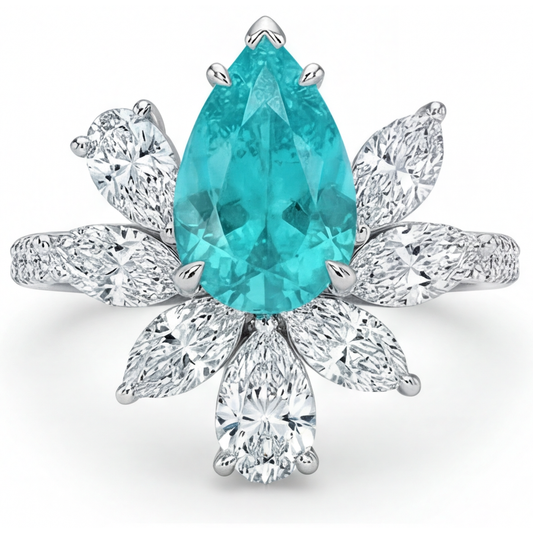 Rayonnant Tourmaline Paraiba Solitaire avec Pierres Latérales 1,75 carats – vue de face