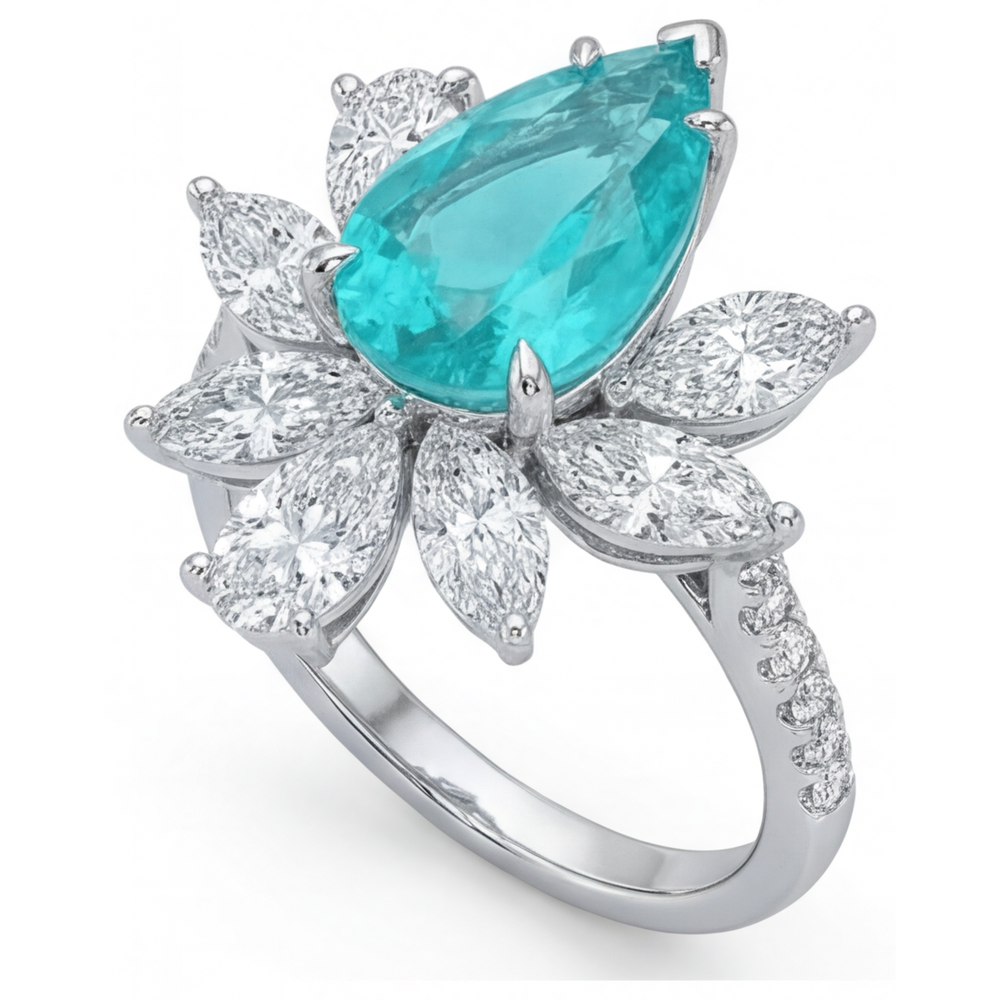 Taille Poire Tourmaline Paraiba bague en Or 14K Blanc – vue de côté