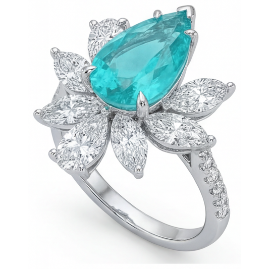 Taille Poire Tourmaline Paraiba bague en Or 14K Blanc – vue de côté