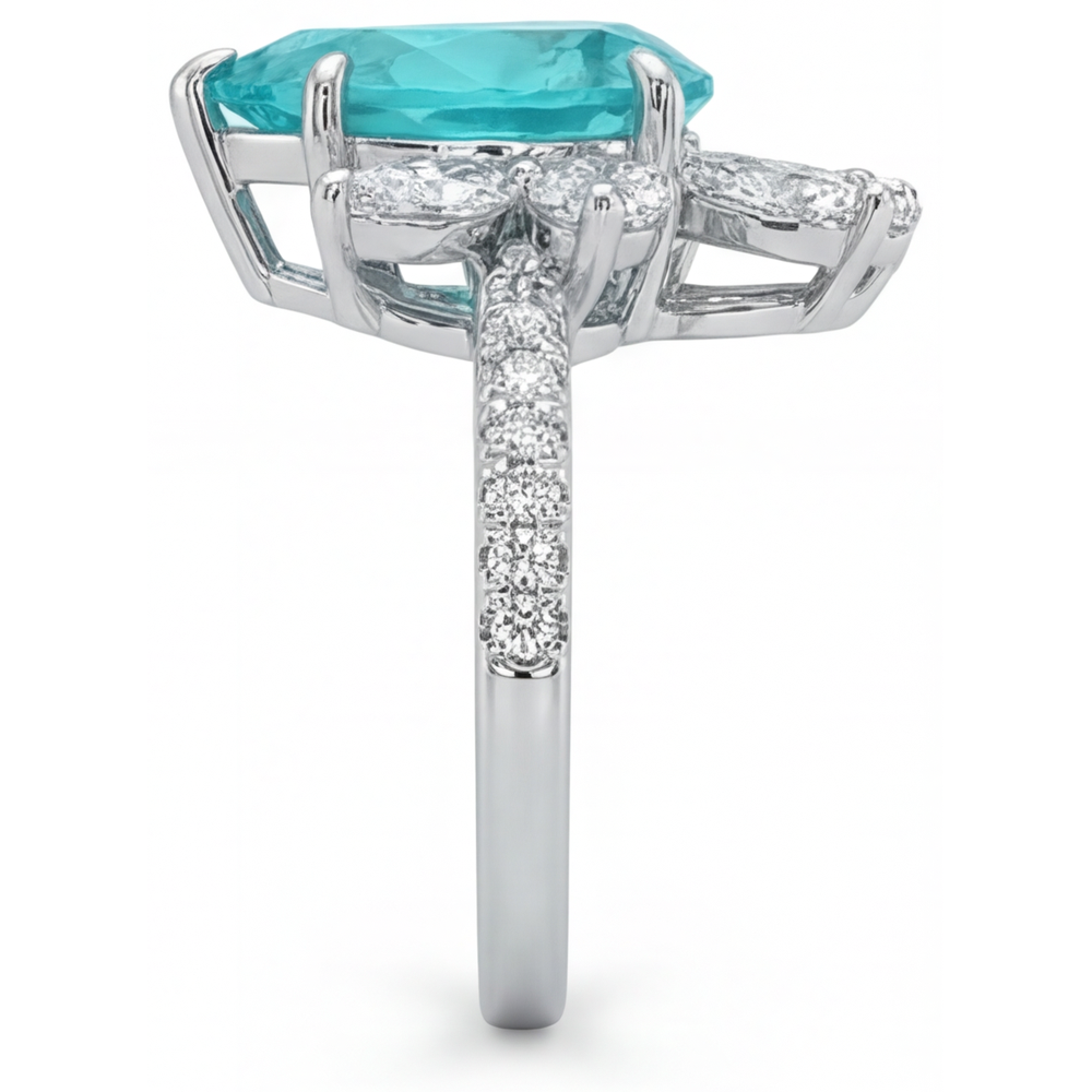 Tourmaline Paraiba Taille Poire Solitaire avec Pierres Latérales en Or 14K Blanc – vue de dessus