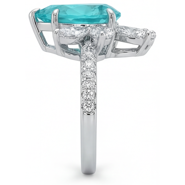 Tourmaline Paraiba Taille Poire Solitaire avec Pierres Latérales en Or 14K Blanc – vue de dessus