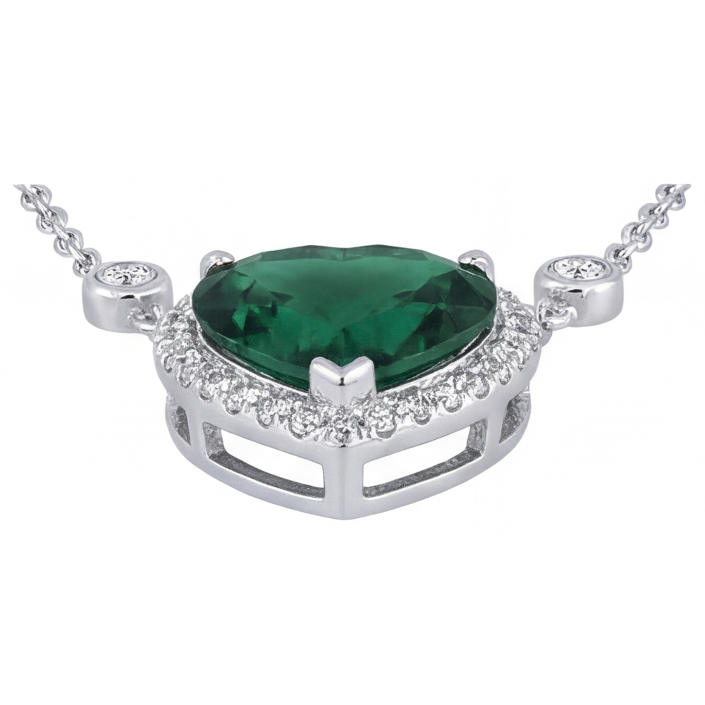 Tourmaline Taille Cœur Pendentif Pierre Précieuse en Or Blanc 14 Carats – vue de profil
