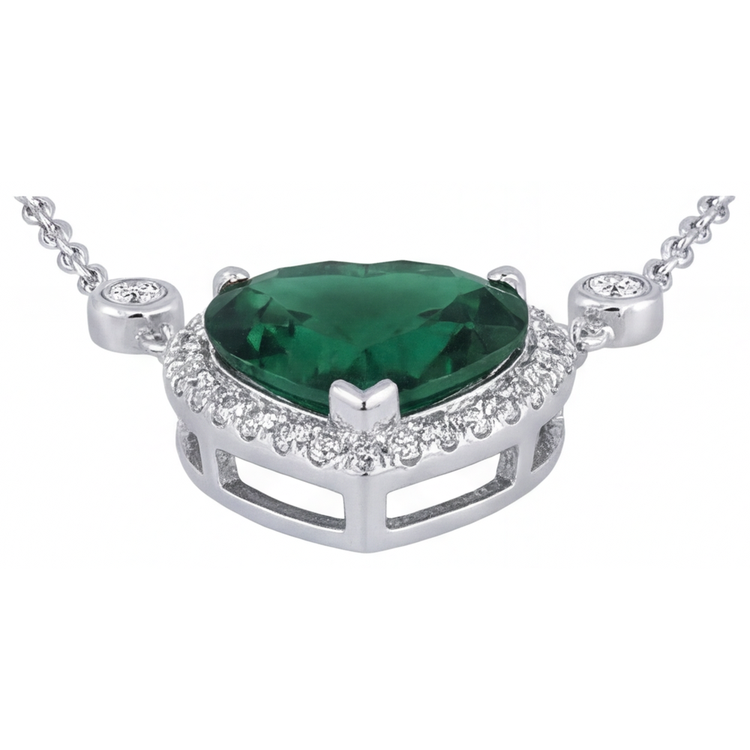 Tourmaline Taille Cœur Pendentif Pierre Précieuse en Or Blanc 14 Carats – vue de profil
