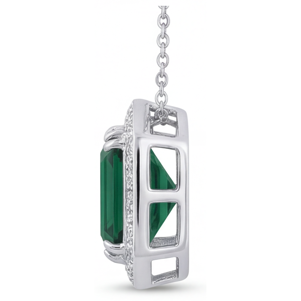 Tourmaline Taille Asscher Pendentif Pierre Précieuse en Or Blanc 14 Carats – vue d'angle