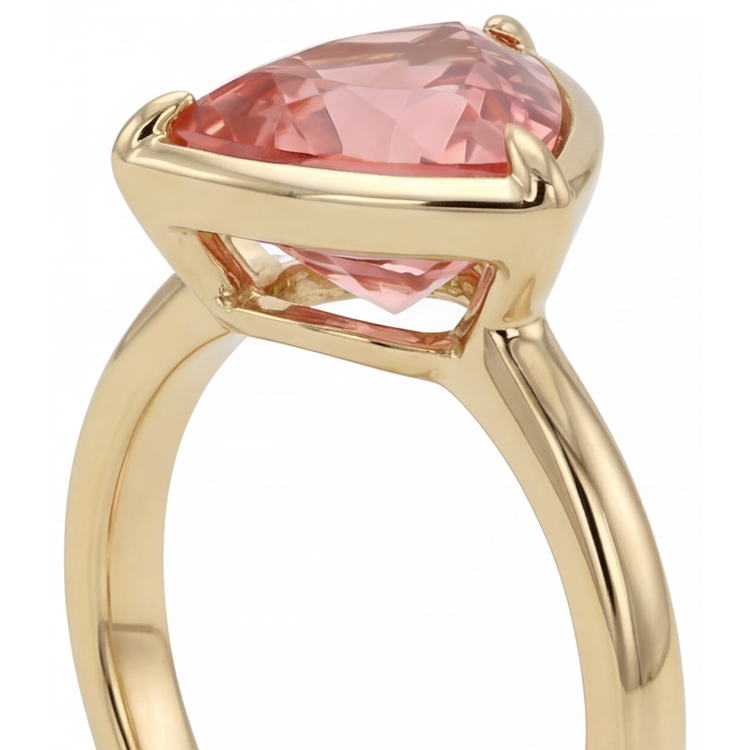 Bague Solitaire Saphir Padparadscha Naturel Taille Trillion 2,5 Carats en Or Jaune 14 Carats
