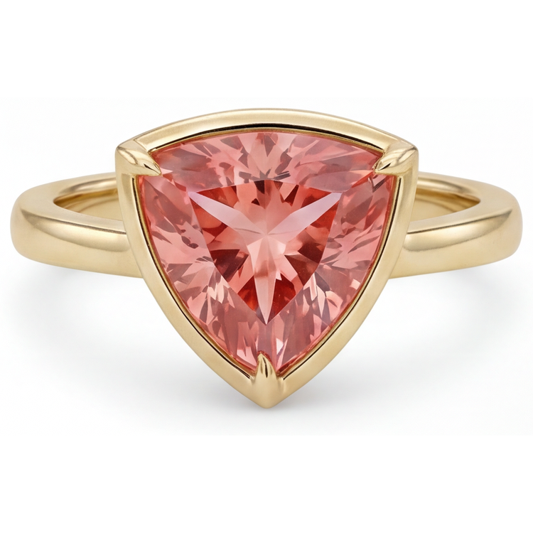 Bague Solitaire Saphir Padparadscha Naturel Taille Trillion 2,5 Carats en Or Jaune 14 Carats