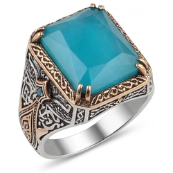 Brillant Turquoise Turquoise Bague Halo – 5 carats Or Bicolore