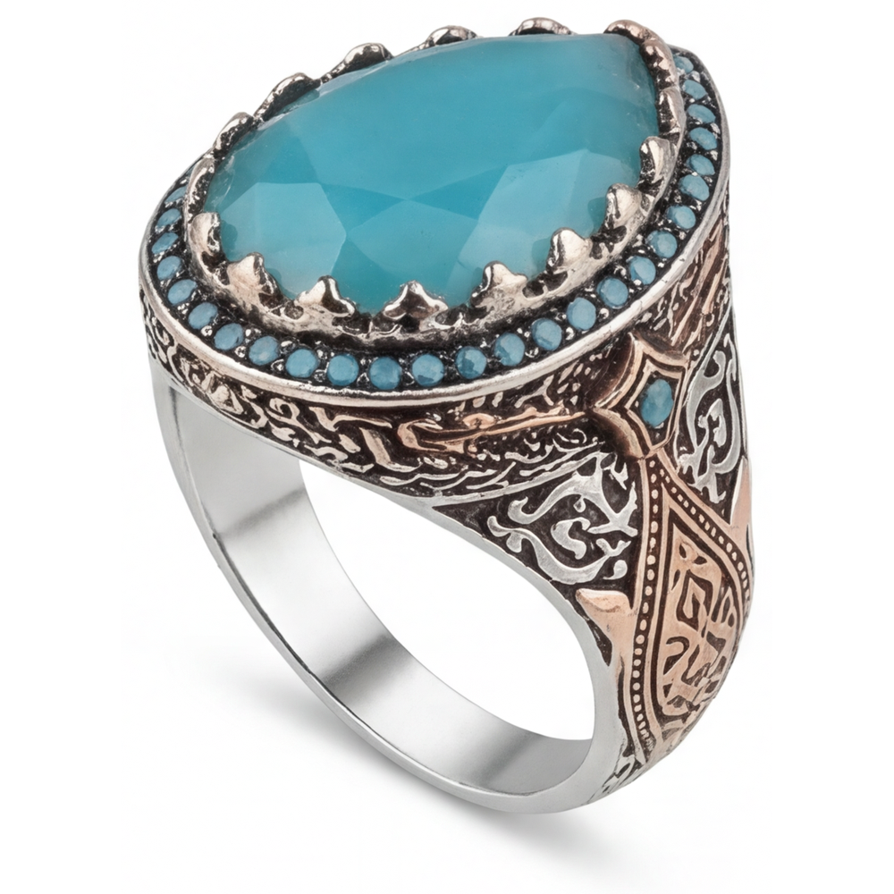 Goutte Turquoise bague en Or 14K Bicolore – vue de côté