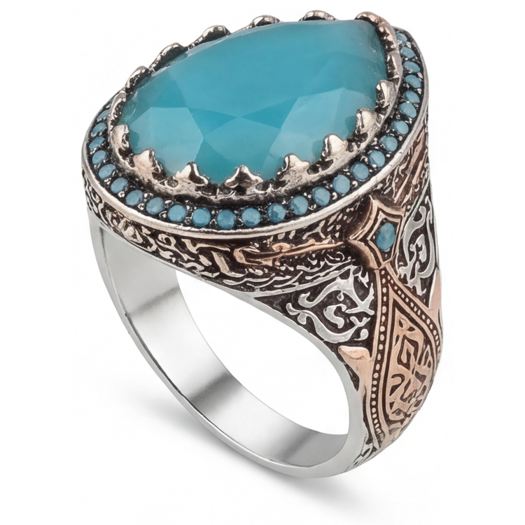 Goutte Turquoise bague en Or 14K Bicolore – vue de côté