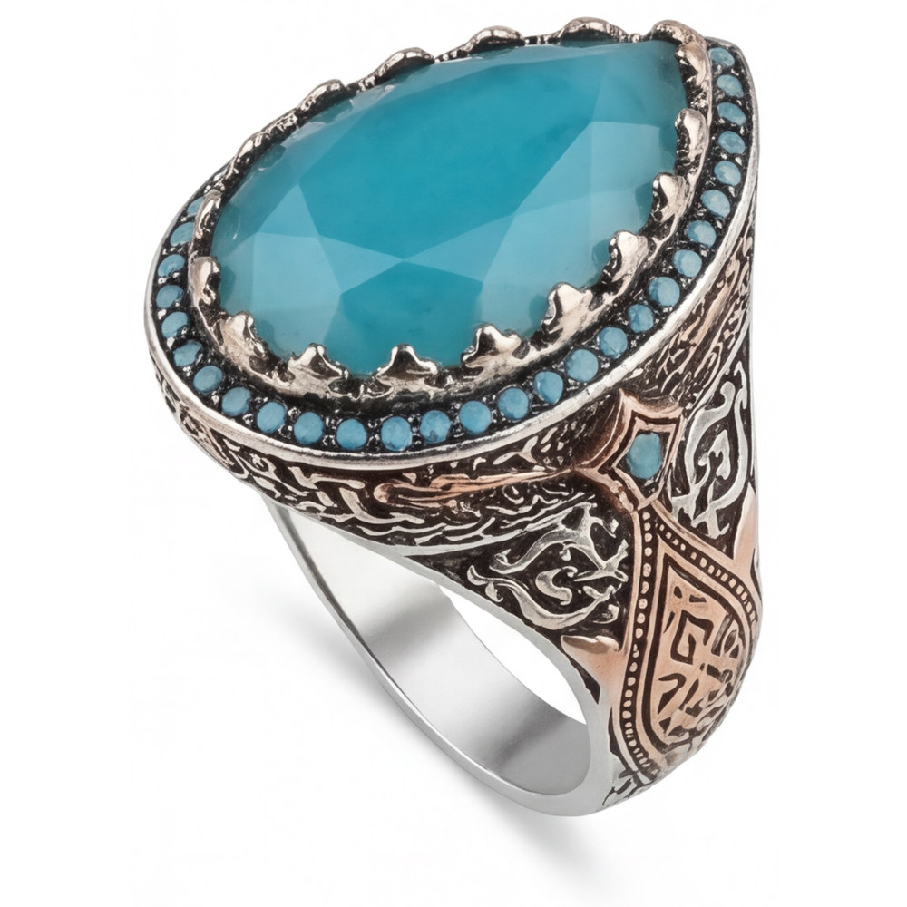 Turquoise Bague Sertie Halo 8,5-carats Or 14K Bicolore – vue d'angle