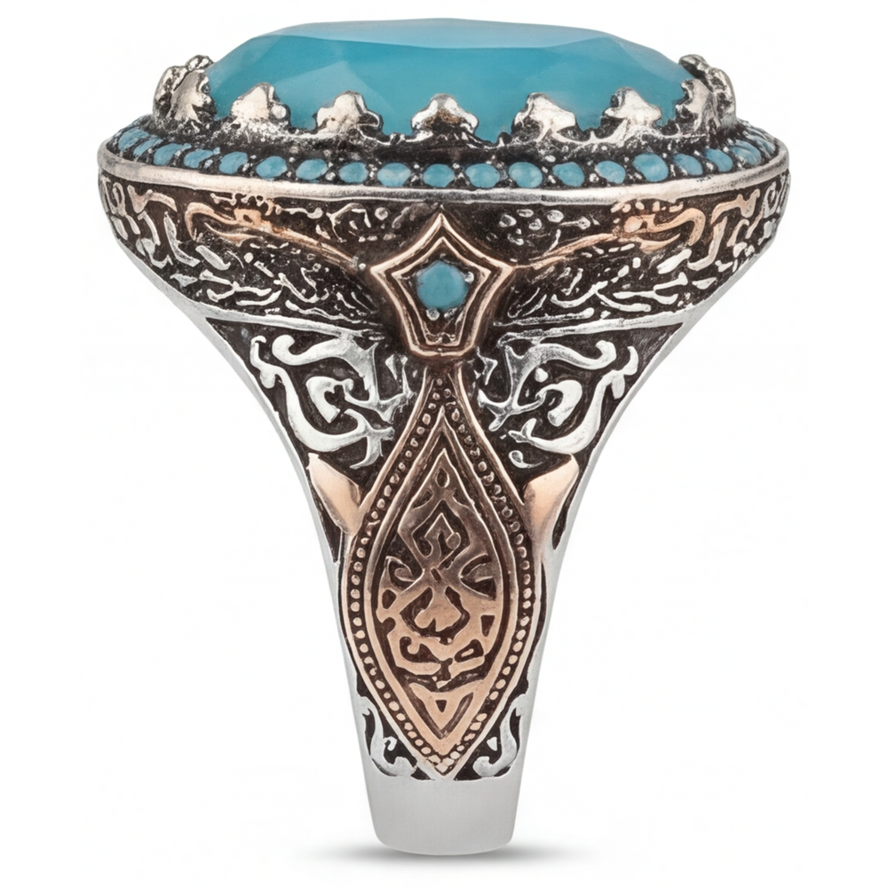 Goutte Turquoise bague en Or 14K Bicolore – vue de profil