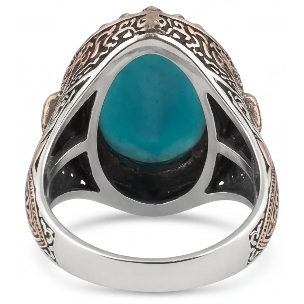 Turquoise Bague Sertie Halo 8,5 carats Or 14K Bicolore – vue de dessus