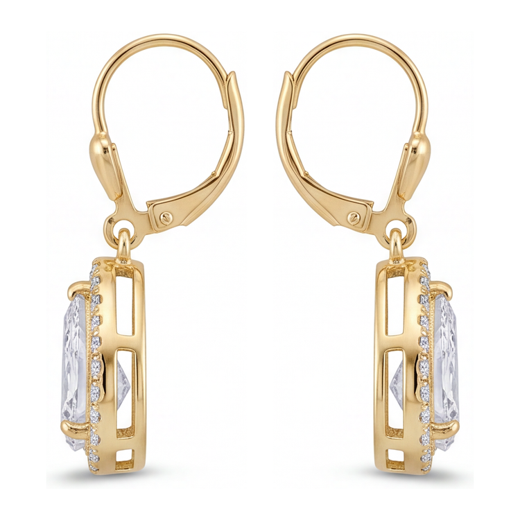 Boucles d'oreilles pendantes dormeuses avec Halo poire en diamant blanc de laboratoire 3,5 carats en Or Jaune 14 carats