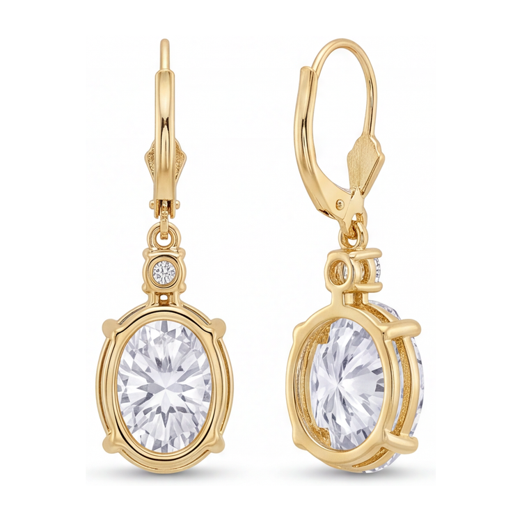 Boucles d'oreilles pendantes dormeuses en diamant blanc ovale 3 carats de laboratoire en Or Jaune 14 carats