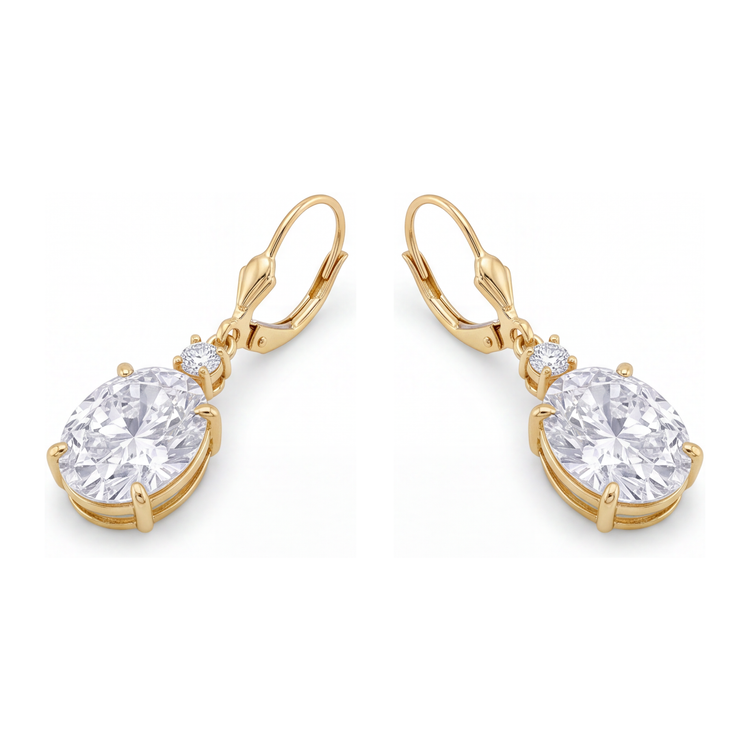 Boucles d'oreilles pendantes dormeuses en diamant blanc ovale 3 carats de laboratoire en Or Jaune 14 carats