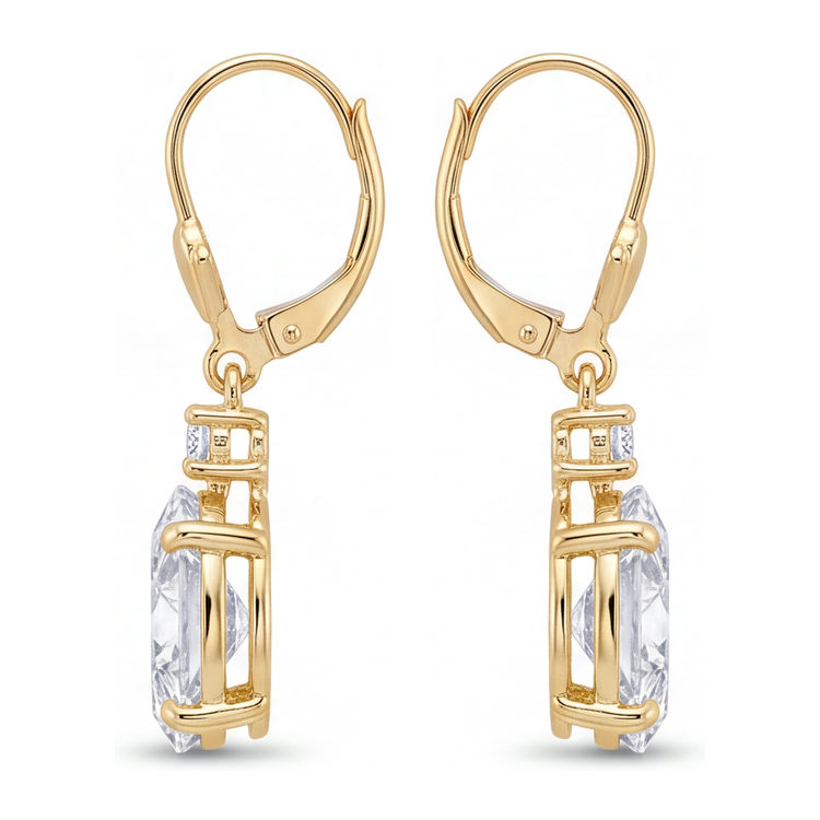 Boucles d'oreilles pendantes dormeuses en diamant blanc ovale 3 carats de laboratoire en Or Jaune 14 carats