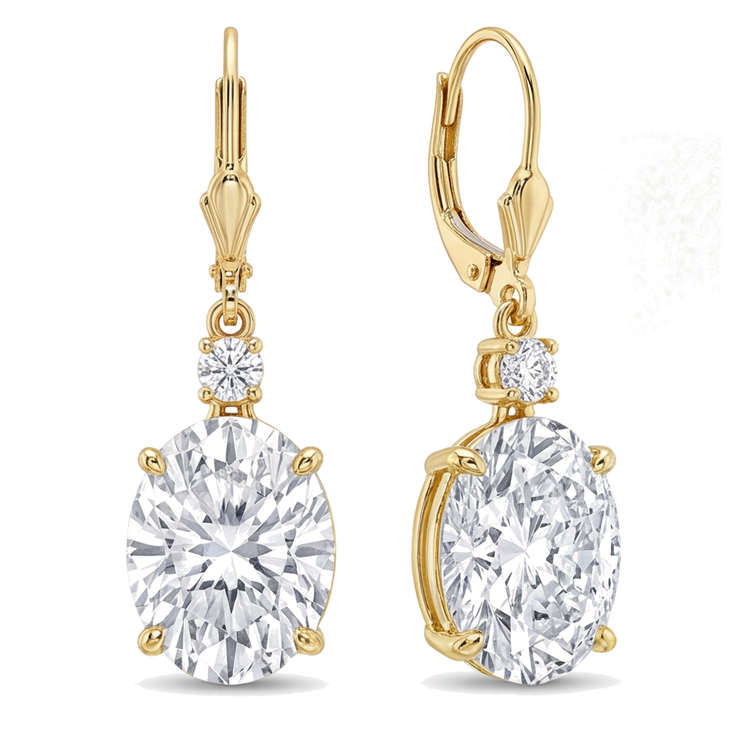 Boucles d'oreilles pendantes dormeuses en diamant blanc ovale 3 carats de laboratoire en Or Jaune 14 carats