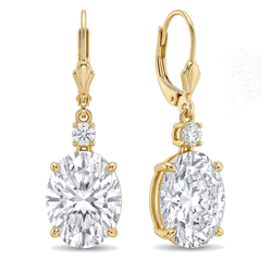 Boucles d'oreilles pendantes dormeuses en Or Jaune 14 carats avec diamants blancs ovales de laboratoire 3 carats