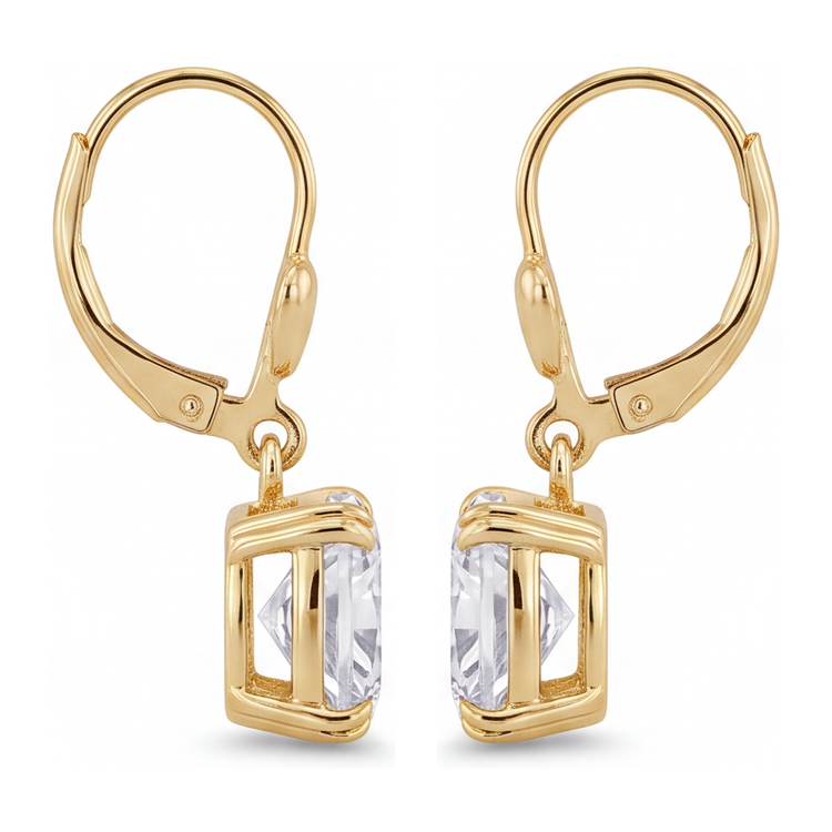 Boucles d'oreilles pendantes dormeuses en Or Jaune 14K avec diamants blancs de laboratoire taille coussin 4 carats