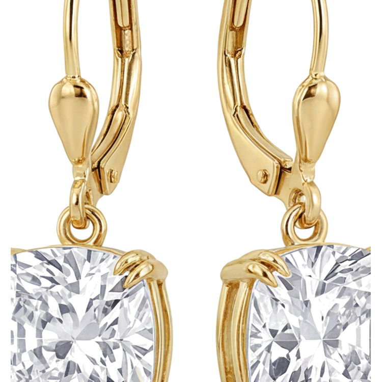Boucles d'oreilles pendantes dormeuses en Or Jaune 14 carats avec diamants blancs de laboratoire taille coussin 4 carats