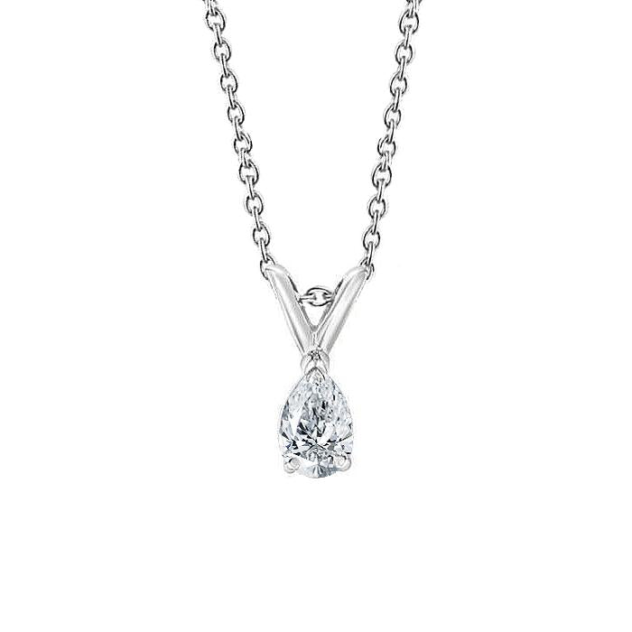 1 carat poire taille solitaire diamant collier pendentif or blanc 14K - HarryChadEnt.FR