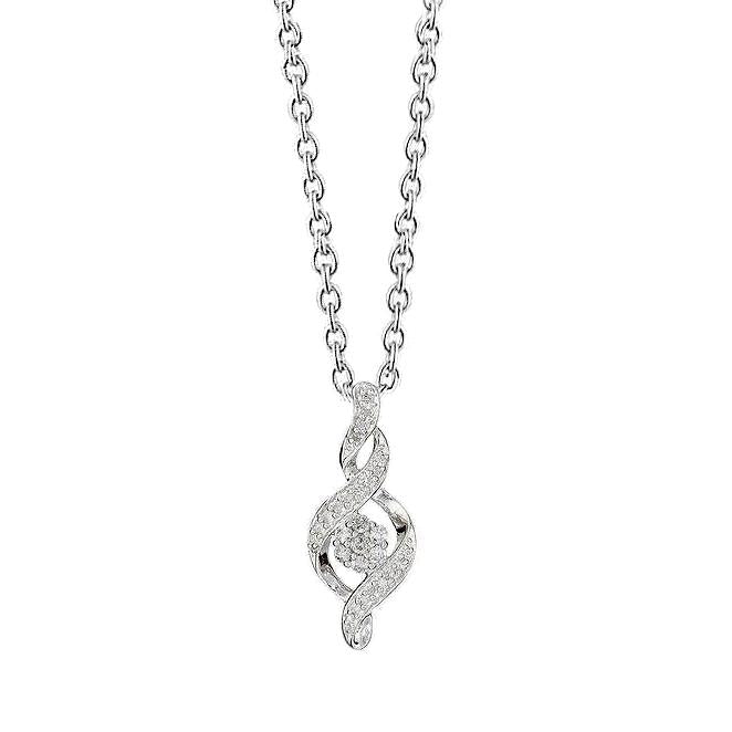1 carat rond diamant blanc G-clef collier pendentif or blanc 14K - HarryChadEnt.FR