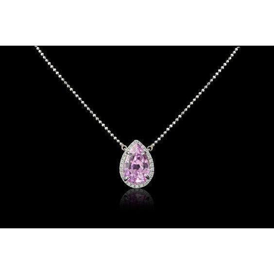 10.50 Carats Pendentif Collier Kunzite Rose Et Diamants Or Blanc - HarryChadEnt.FR