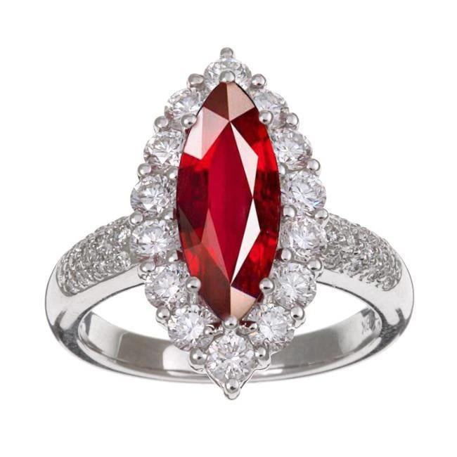 10.50 Ct Rubis Rouge Taille Marquise Avec Diamant Bague Or Blanc 14K - HarryChadEnt.FR