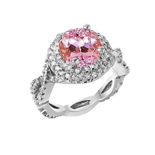 11.10 carats bague kunzite ronde et diamants or blanc 14k