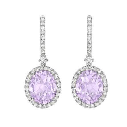 11.20 Carats Boucles D'oreilles Pendantes Améthyste Et Diamants Or Blanc 14K - HarryChadEnt.FR