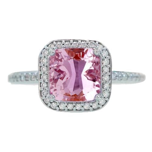 11.80 carats Kunzite Halo Diamond Bague de fiançailles or blanc 14K - HarryChadEnt.FR