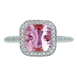 11.80 carats Kunzite Halo Diamond Bague de fiançailles or blanc 14K