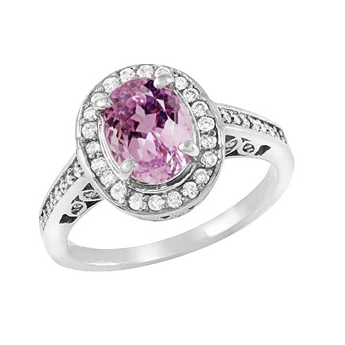 11.85 carats kunzite rose avec diamants bague anniversaire or blanc